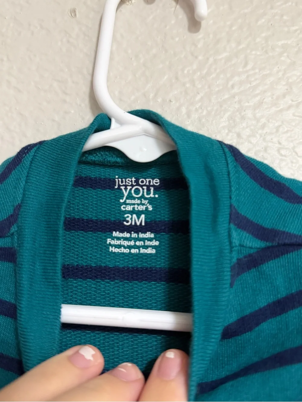 Carter's Teal & Navy Striped Dinosaur Footed One-Piece